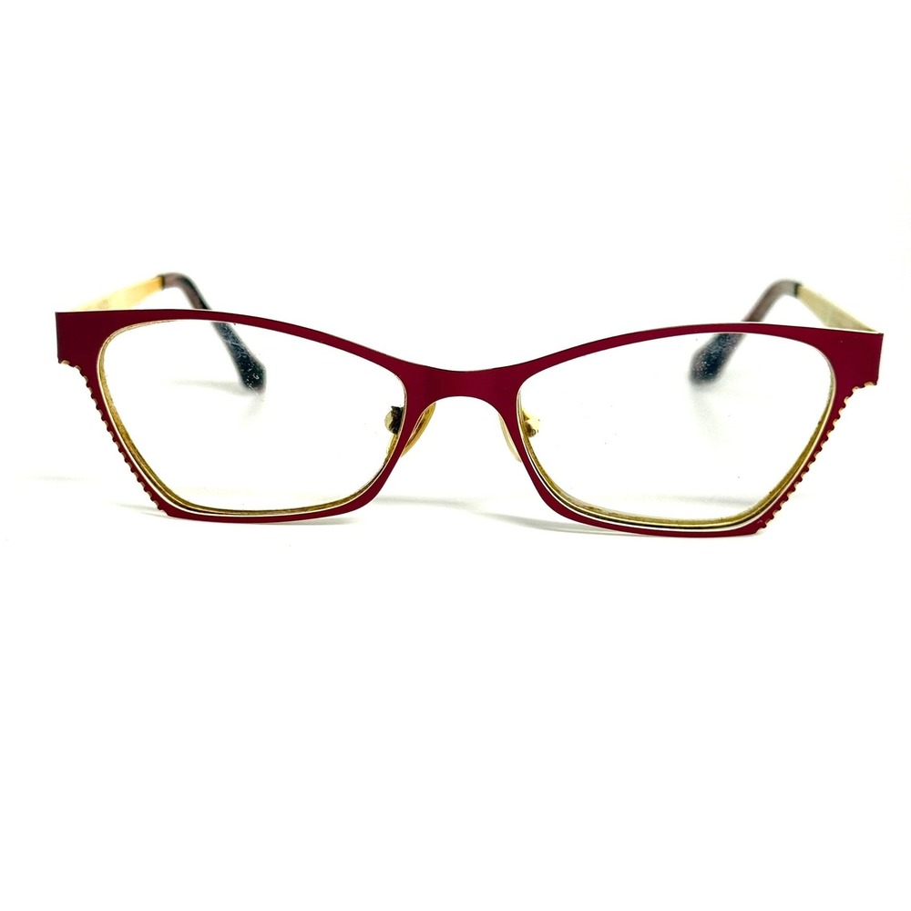 Dutz Eyewear Nicky Cat Eye Glasses Red Gold Scalloped Frames 52-18-140